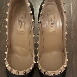 Valentino Black and Gold Studded Heels